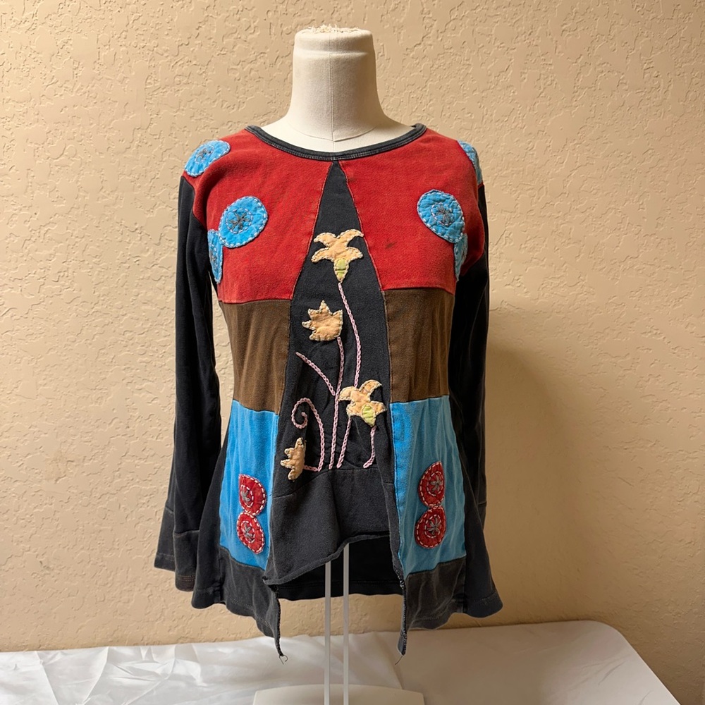 Boho Patchwork Long Sleeve Top - image 1